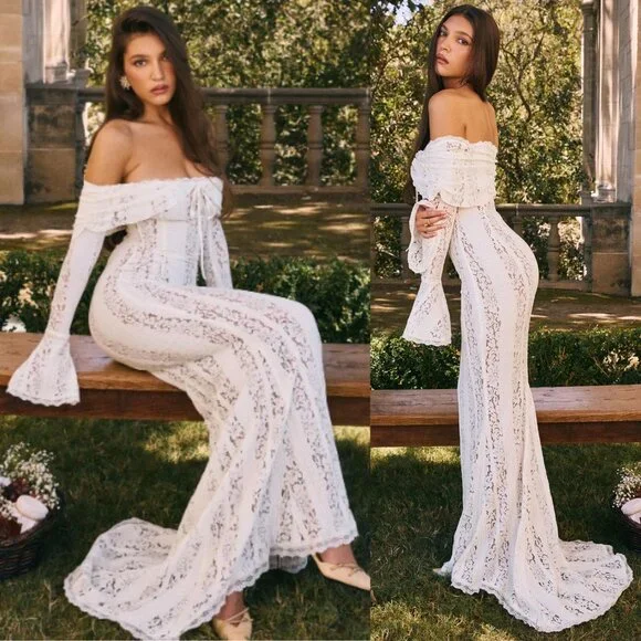 House of CB Belle Maxi Dress Vintage Cream Floral Lace Off Shoulder Size XS - threedaughtersproperties.com House of CB Belle Maxi Dress Vintage Cream Floral Lace Off Shoulder Size XS - threedaughtersproperties.com